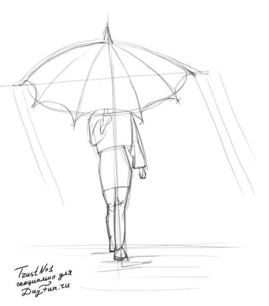Человек с зонтом рисунок