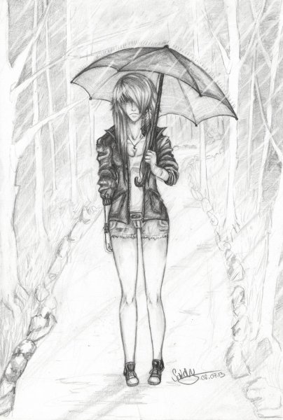 Девушка с зонтом рисунок карандашом