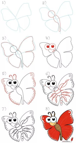 Поэтапное рисование бабочки