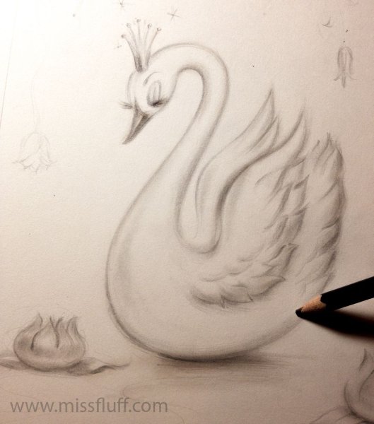 Нарисовать лебедя карандашом