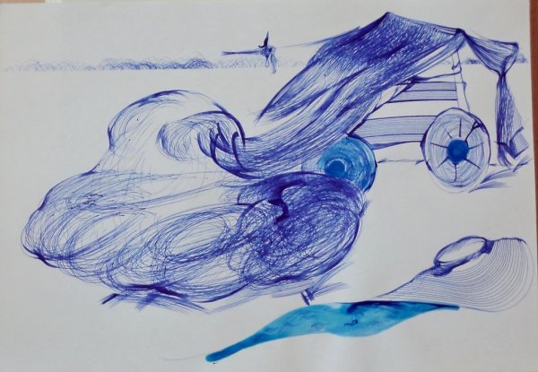 Рисование синей ручкой