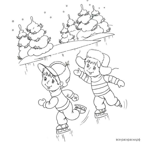 Зимние игры раскраска