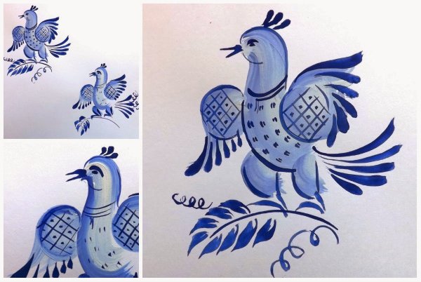 Поэтапное рисование гжельской росписи для детей