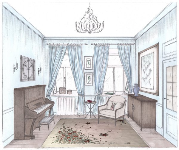 Зарисовка интерьера комнаты