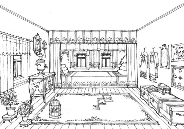 Раскраска комната музея для детей