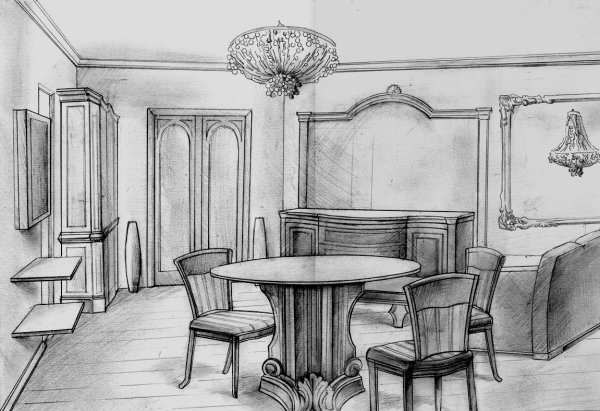Гостиная карандашом