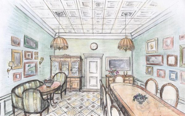 Комната дворянской усадьбы рисунок