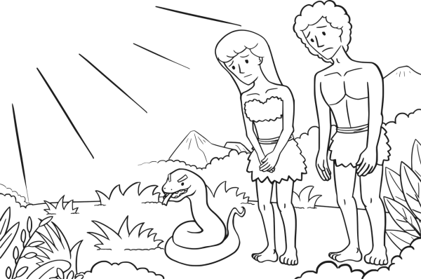 Раскраска адам и ева в Эдемском саду