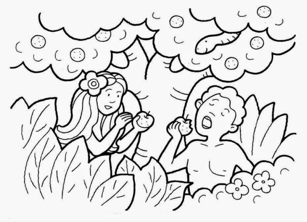 Раскраска рай адам и ева