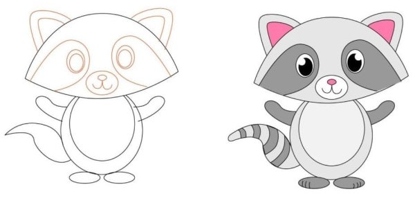 Поэтапное рисование енота для детей