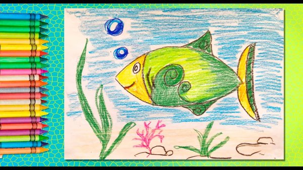 Рисование восковыми мелками рыбки