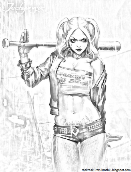 Раскраска Харли Квинн портрет