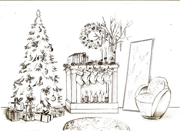 Новогодний интерьер эскиз