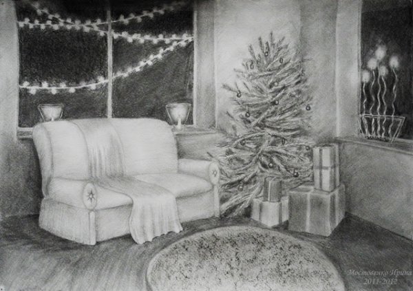 Новогодняя композиция карандашом