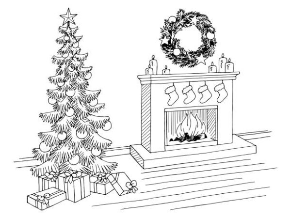 Новогодний камин раскраска