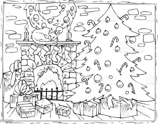 Рисунок новогоднего камина