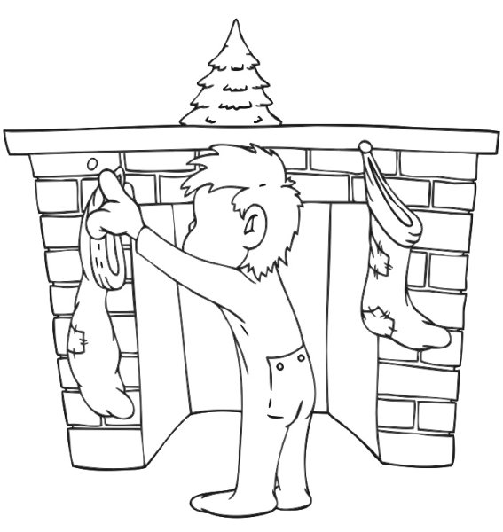 Раскраска новогодний камин и елка