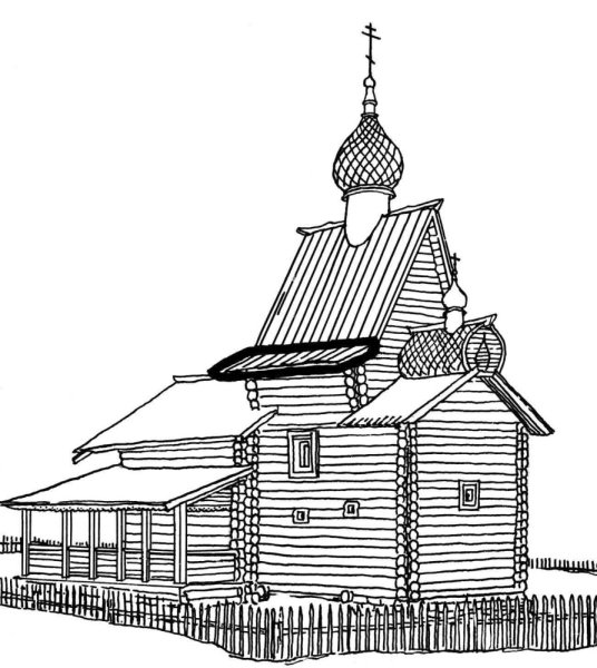 Деревянная Церковь раскраска