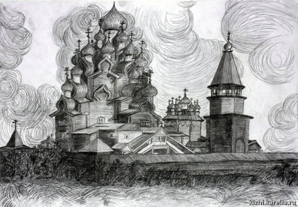 Преображенская Церковь погоста Кижи карельская зарисовка
