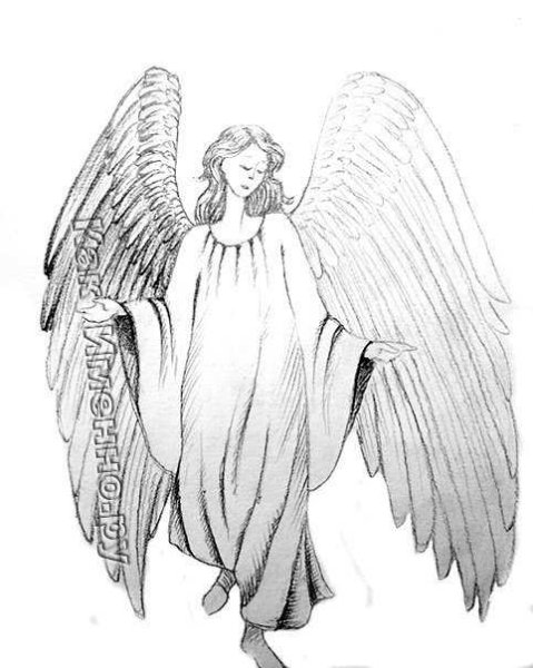Поэтапное рисование ангела карандашом