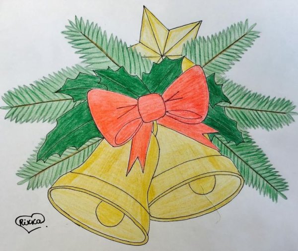 Новогодний колокольчик карандашом