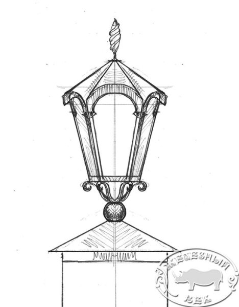Эскиз фонарь уличный снизу вверх