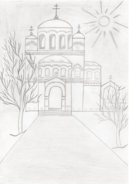 Монастырь рисунок лёгкий