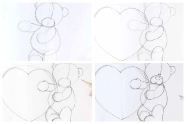 Мишка с сердцем пошагово