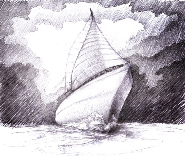 Морской пейзаж карандашом