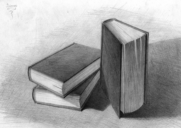 Натюрморт с книгами карандашом