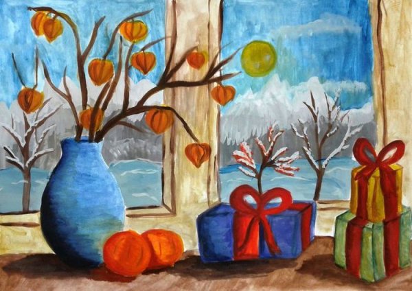 Рисование новогодний натюрморт