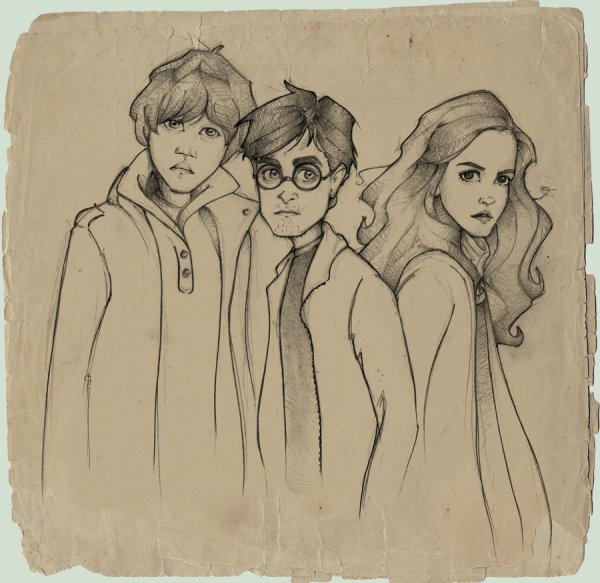 Гарри Рон и Гермиона нарисованные