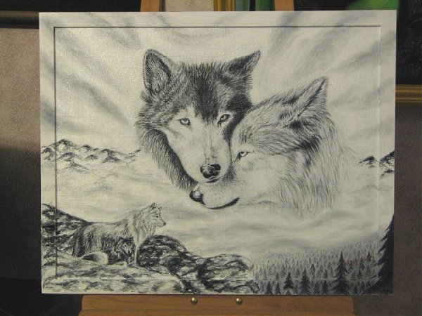 Волки на холсте легко