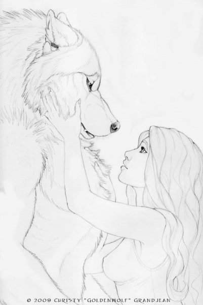 Девушка волк карандашом