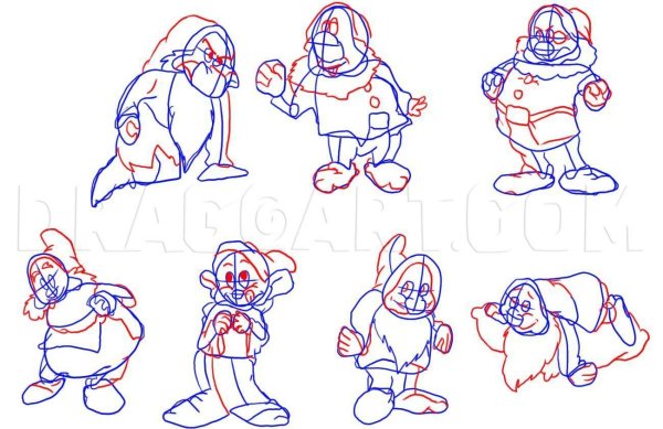 Белоснежка и семь гномов раскраска для детей