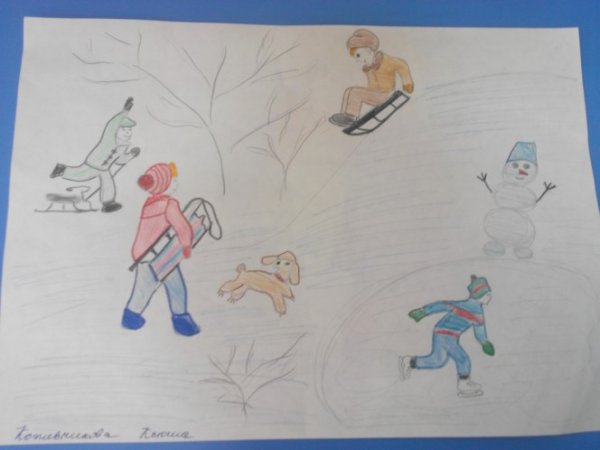 Зимние забавы пошаговое рисование