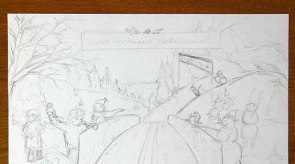 Зимняя композиция рисунок карандашом