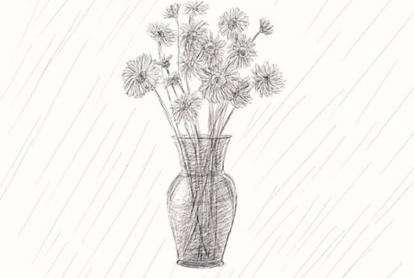 Ваза с цветами карандашом