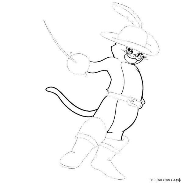 Поэтапное рисование кота в сапогах