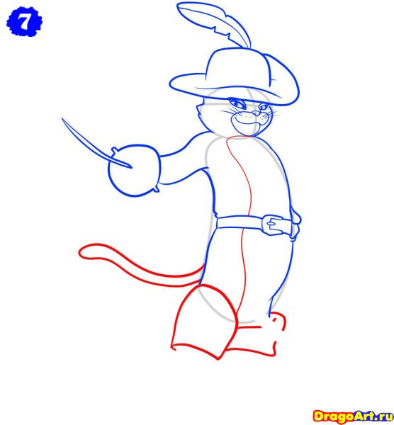 Рисунок кот в сапогах из сказки Шарля Перро