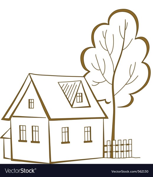 Домик с забором контур