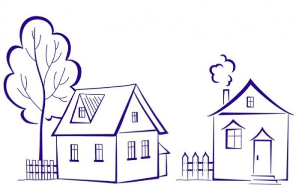 Домик с забором контур