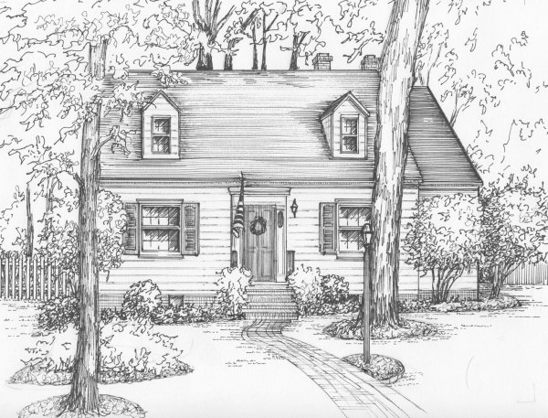 Дом в лесу карандашом