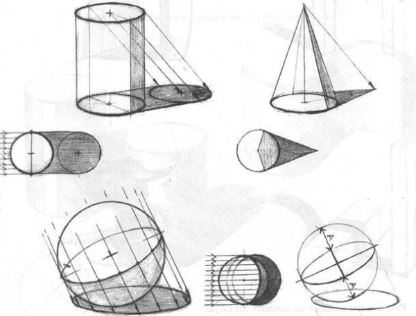 Тень полутень рефлекс штриховка
