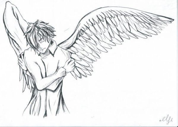 Рисунки ангелов простым карандашом