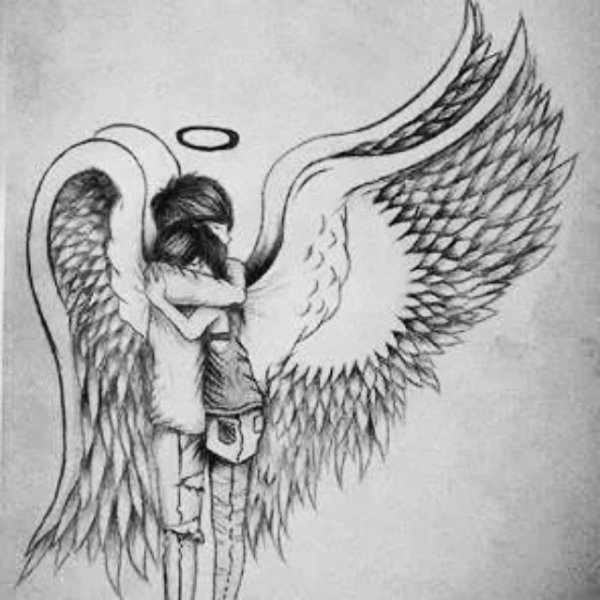 Нарисовать ангела с крыльями карандашом