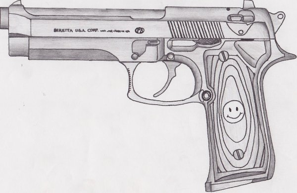 Нарисовать пистолет карандашом