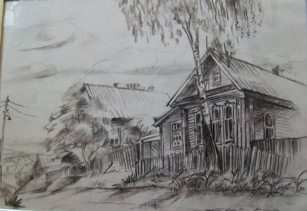 Деревенская улица в графике