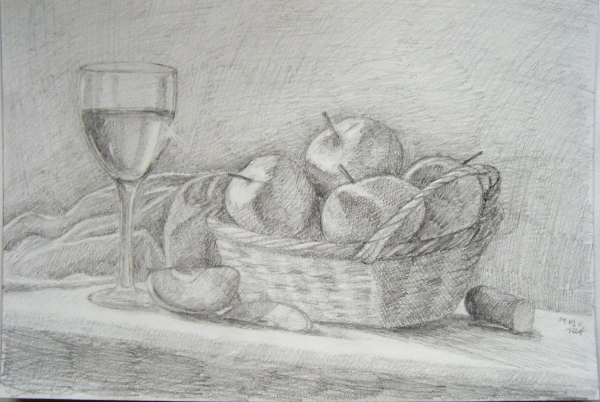 Натюрморт с фруктами простым карандашом