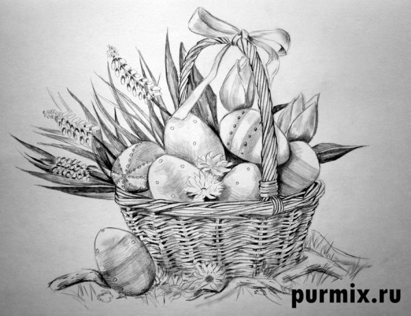 Пасхальный натюрморт карандашом простым